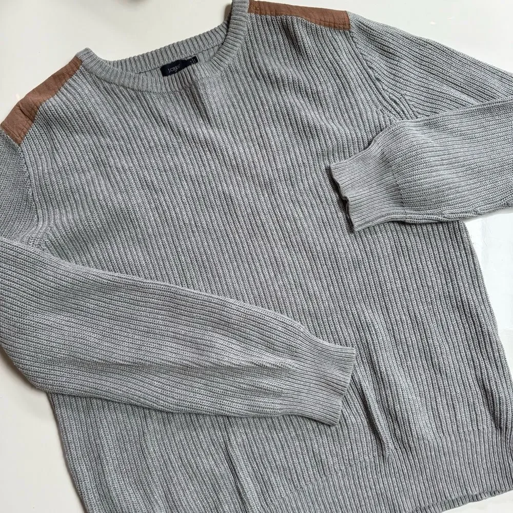 J. Crew Woodsman Suede Shoulder Patch Ribbed Collegiate Sweater